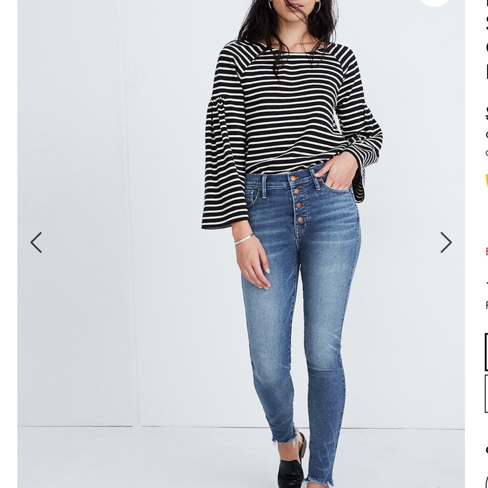 NWT Madewell 10" Hi Rise Skinny Jeans ButtonFront